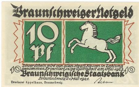 Braunschweig - Braunschweigische Staatsbank - 1.5.1921 - 1.5.1923 - 10 Pfennig 