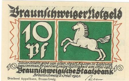 Braunschweig - Braunschweigische Staatsbank - 1.5.1921 - 1.5.1923 - 10 Pfennig 