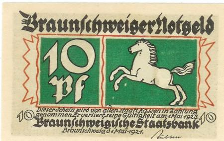 Braunschweig - Braunschweigische Staatsbank - 1.5.1921 - 1.5.1923 - 10 Pfennig 