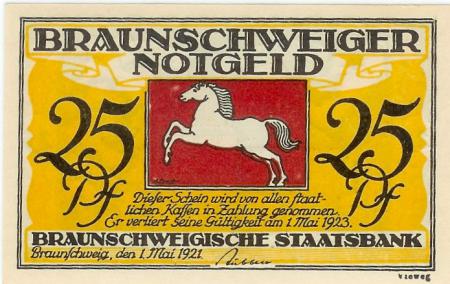 Braunschweig - Braunschweigische Staatsbank - 1.5.1921 - 1.5.1923 - 25 Pfennig 