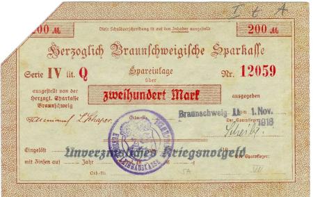 Braunschweig - Herzoglich Braunschweigische Leihhauskasse - 1.11.1918 - 200 Mark 