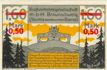 Braunschweig - Kraftverkehrsgesellschaft mbH - 1.7.1921 - 1.1.1922 - 0.50 Mark 