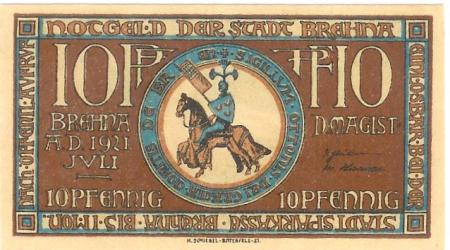 Brehna (heute: Sandersdorf-Brehna) - Stadt - Juli 1921 - 10 Pfennig 
