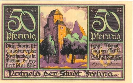 Brehna (heute: Sandersdorf-Brehna) - Stadt - Juli 1921 - 50 Pfennig 