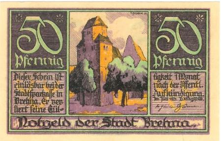 Brehna (heute: Sandersdorf-Brehna) - Stadt - Juli 1921 - 50 Pfennig 