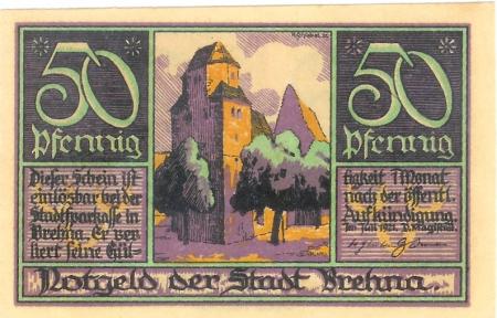 Brehna (heute: Sandersdorf-Brehna) - Stadt - Juli 1921 - 50 Pfennig 