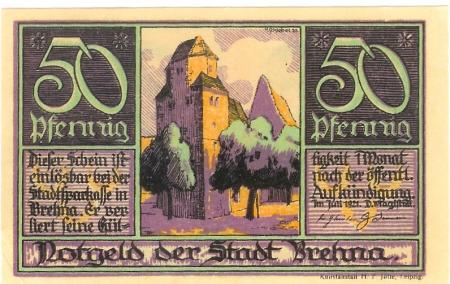 Brehna (heute: Sandersdorf-Brehna) - Stadt - Juli 1921 - 50 Pfennig 