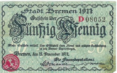 Bremen - Finanzdeputation (Stadtkämmerei) - 15.12.1917 - 50 Pfennig 