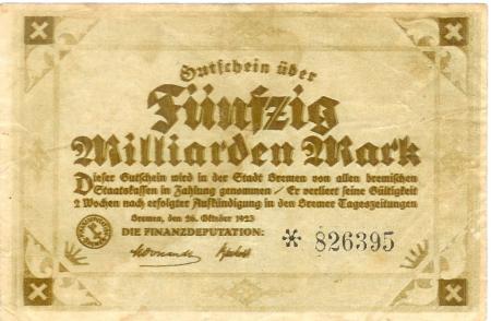 Bremen - Finanzdeputation (Stadtkämmerei) - 26.10.1923 - 50 Milliarden Mark 