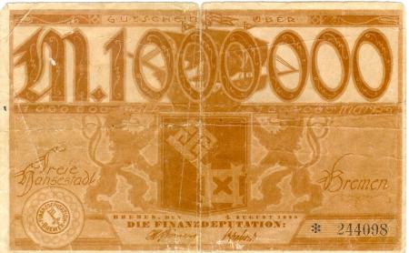 Bremen - Finanzdeputation (Stadtkämmerei) - 4.8.1923 - 1 Million Mark 