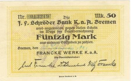 Bremen - Francke-Werke KaA - 29.9.1922 - 50 Mark 
