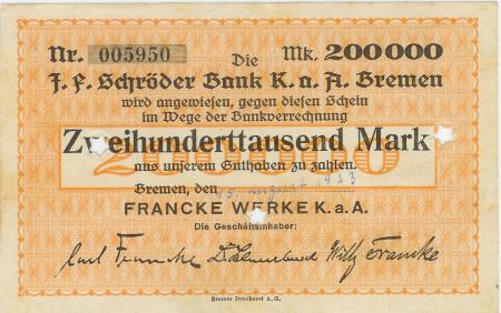 Bremen - Francke-Werke KaA - 15.8.1923 - 200000 Mark 