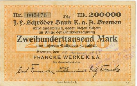 Bremen - Francke-Werke KaA - 15.8.1923 - 200000 Mark 