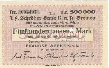 Bremen - Francke-Werke KaA - 15.8.1923 - 500000 Mark 