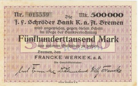 Bremen - Francke-Werke KaA - 29.8.1923 - 500000 Mark 