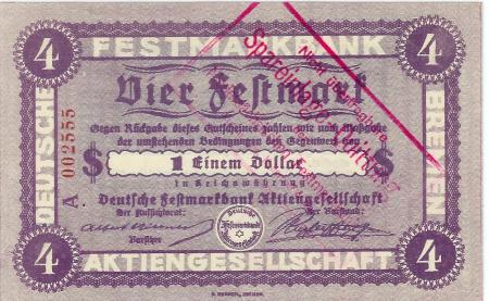 Bremen - Kellerhoff & Co, Niedersächsische Festmarkbank KG - Oktober 1923  - 31.12.1926 - 4 Mark 