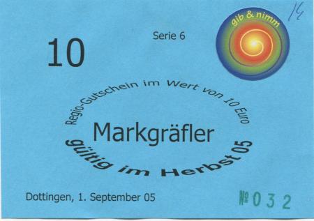 Dottingen (heute: Ballrechten-Dottingen) - Haus der Generationen Südbaden eV - 1.9.2005 - 10 Euro 
