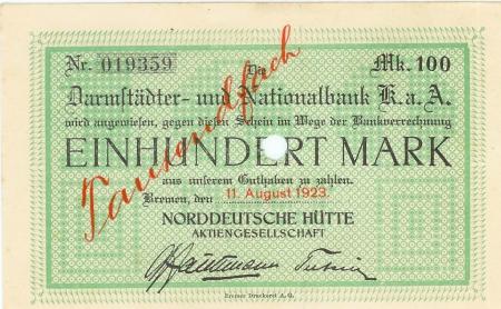 Bremen - Norddeutsche Hütte AG - 11.8.1923 - 100000 Mark 