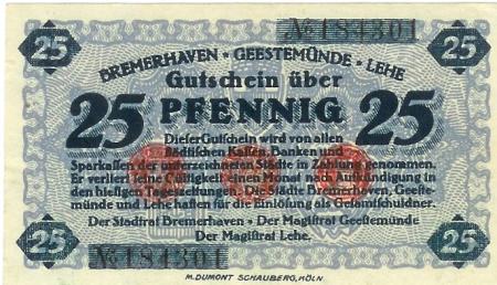 Bremerhaven; Geestemünde; Lehe - Städte - -- - 25 Pfennig 