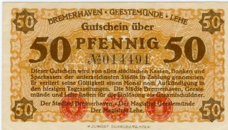 Bremerhaven; Geestemünde; Lehe - Städte - -- - 50 Pfennig 