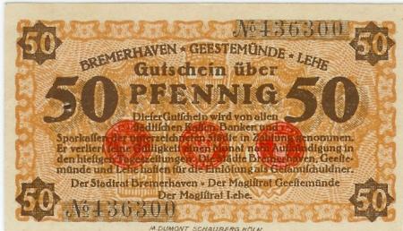 Bremerhaven; Geestemünde; Lehe - Städte - -- - 50 Pfennig 