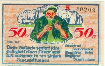 Bremerhaven; Geestemünde; Lehe - Städte - Mai 1921 - 50 Pfennig 