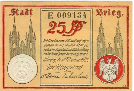 Brieg (heute: PL-Brzeg) - Stadt - 18.1.1921 - 25 Pfennig 