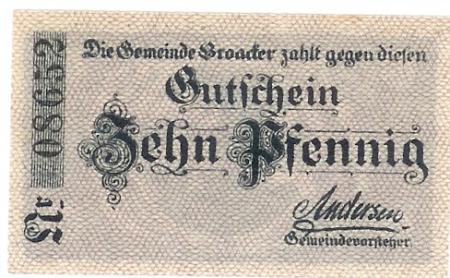 Broacker (heute: DK-Broager) - Gemeinde - 1918 - 10 Pfennig 