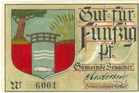 Broacker (heute: DK-Broager) - Gemeinde - 1918 - 50 Pfennig 