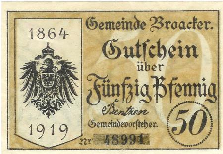 Broacker (heute: DK-Broager) - Gemeinde - 1919 - 50 Pfennig 