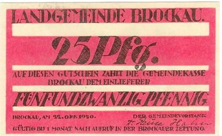 Brockau (heute: PL-Wroclaw-Krzyki) - Gemeinde - 22.10.1920 - 25 Pfennig 
