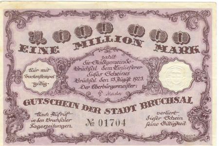 Bruchsal - Stadt - 15.8.1923 - 1 Million Mark 