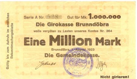 Brunndöbra (heute: Klingenthal) - Gemeinde - 1.8.1923 - 1 Million Mark 