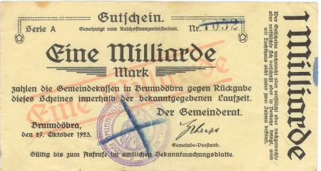 Brunndöbra (heute: Klingenthal) - Gemeinde - 27.10.1923 - 1 Milliarde Mark 