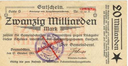 Brunndöbra (heute: Klingenthal) - Gemeinde - 27.10.1923 - 20 Milliarden Mark 