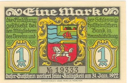 Brunsbüttelkoog (heute: Brunsbüttel) - Verein für Handel, Gewerbe und Industrie eV - - 31.1.1922 - 1 Mark 