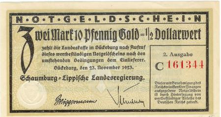 Bückeburg - Land Schaumburg-Lippe - 23.11.1923 - 2.10 Goldmark 