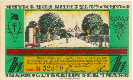 Bückeburg - Jäger-Appell Ausschuss - - 15.10.1921 - 1 Mark 