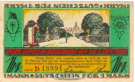 Bückeburg - Jäger-Appell Ausschuss - - 15.10.1921 - 1 Mark 