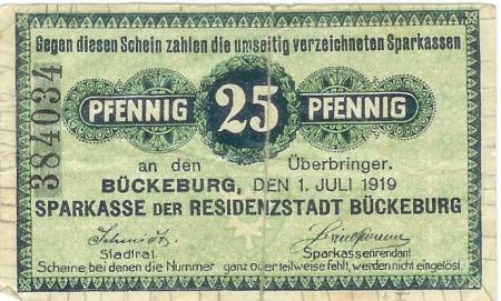 Bückeburg - Sparkasse - 1.7.1919 - 25 Pfennig 