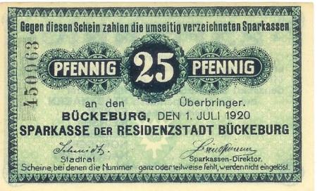 Bückeburg - Sparkasse - 1.7.1920 - 25 Pfennig 