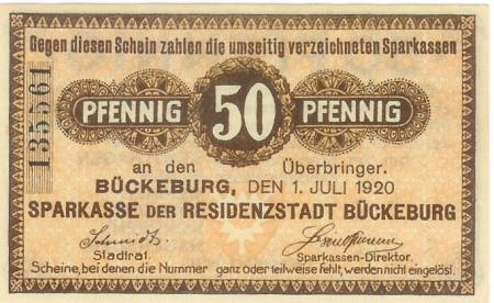 Bückeburg - Sparkasse - 1.7.1920 - 50 Pfennig 
