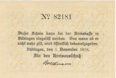 Büdingen - Kreis - 1.11.1918 - 50 Pfennig 