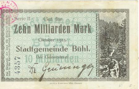 Bühl - Stadt - Oktober 1923 - 10 Milliarden Mark 