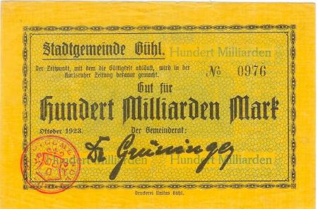 Bühl - Stadt - Oktober 1923 - 100 Milliarden Mark 