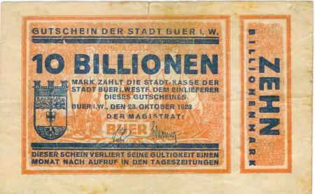 Buer (heute: Gelsenkirchen) - Stadt - 23.10.1923 - 10 Billionen Mark 