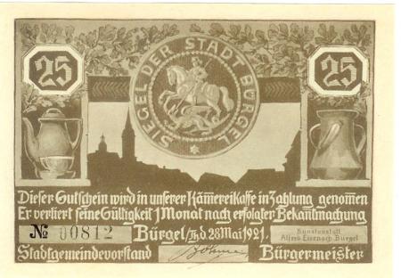 Bürgel - Stadt - 28.5.1921 - 25 Pfennig 