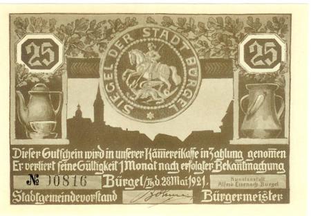 Bürgel - Stadt - 28.5.1921 - 25 Pfennig 
