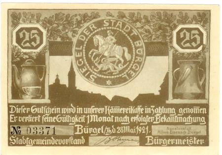 Bürgel - Stadt - 28.5.1921 - 25 Pfennig 