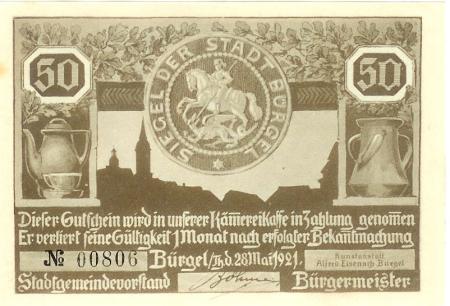 Bürgel - Stadt - 28.5.1921 - 50 Pfennig 